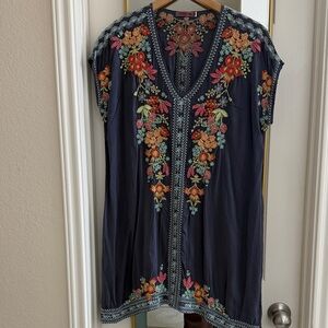Johnny Was Navy Dress with Floral Embroidery